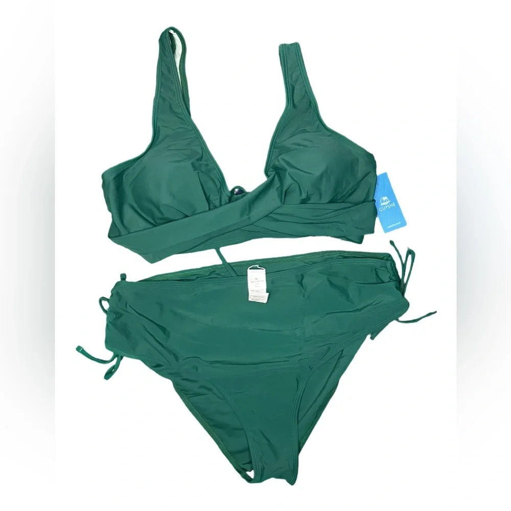 Cupshe Green Bikini with Wrap Top and High-Waisted Bottom